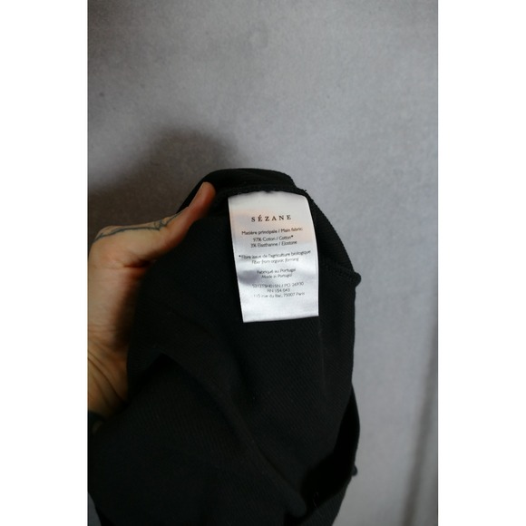 Sezane Paris Ribbed Henley Top Black Short Sleeve Fitted Tee Shirt Small - Picture 7 of 10